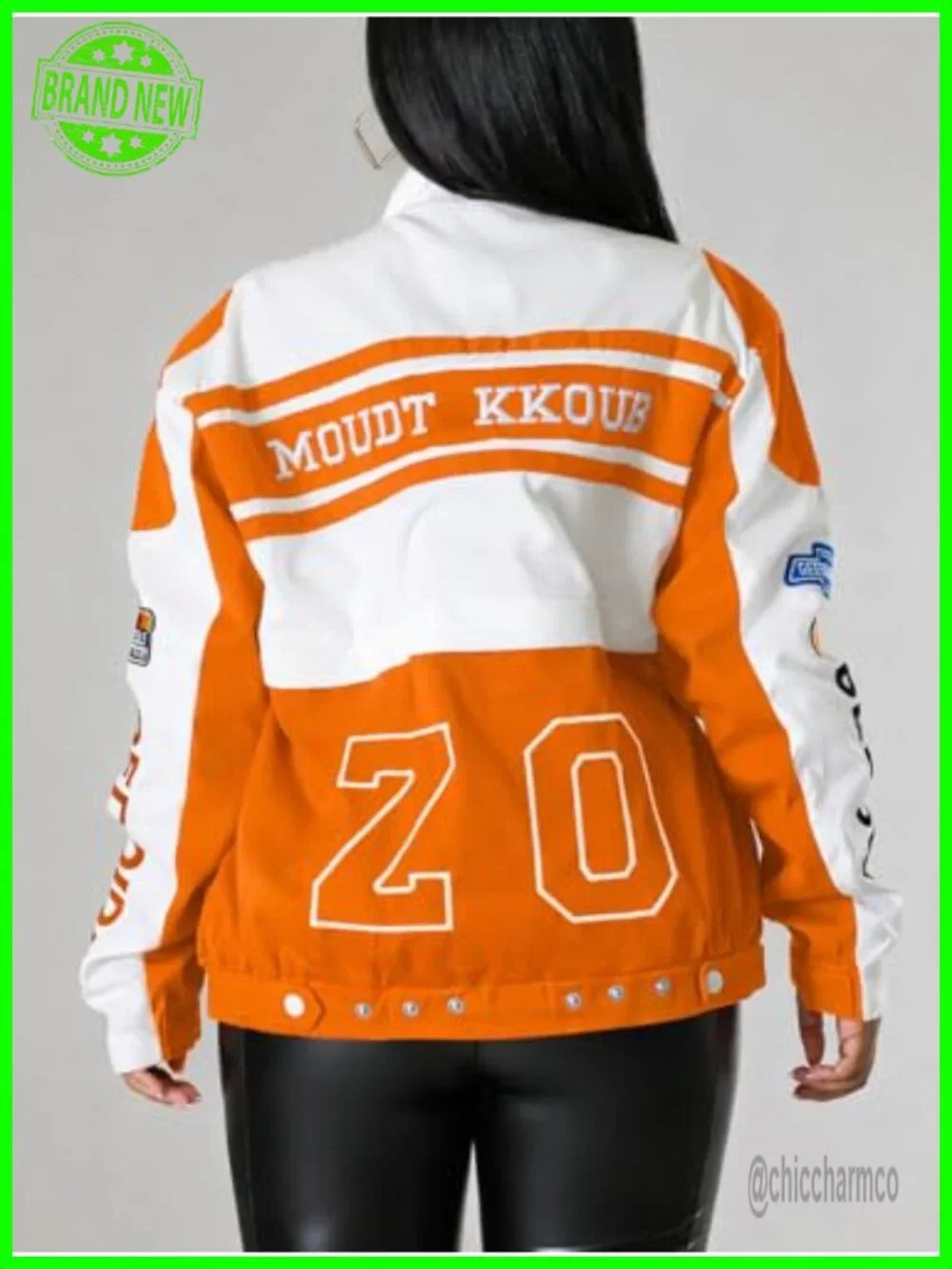 Women's Moto Racer Jacket Detachable Letter Graphic Vintage Color Block